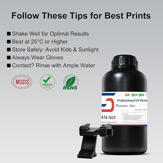 Siraya Tech Tenacious Lava Black Resin for 3D Printer - Professional Engineering Resin 1KG, High Impact Resistant & Wear Resistant UV Photopolymer for LCD/DLP/MSLA 3D Printers, Strong & Durable