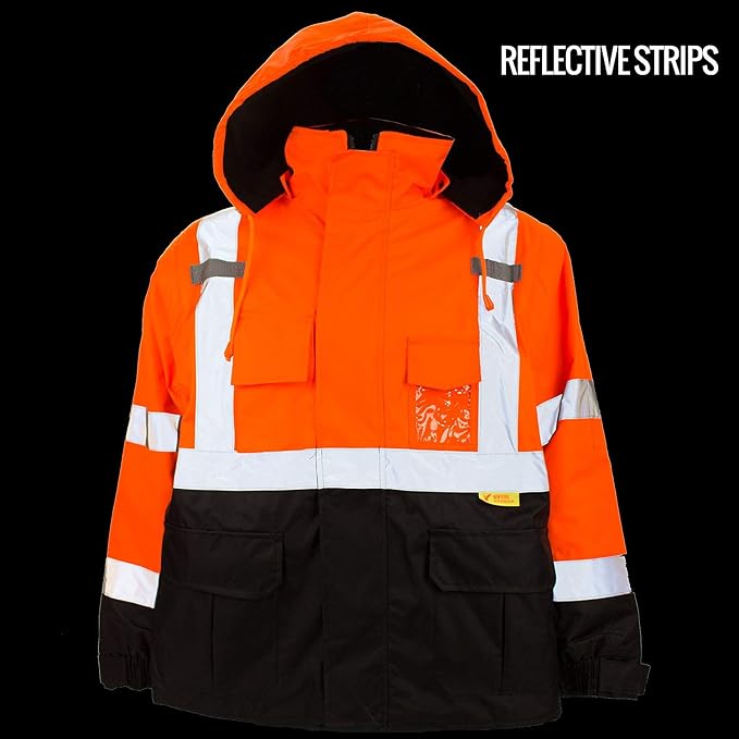 NY Hi-Viz Workwear J8511/J8512 Men's Ansi Class 3 High Visibility Safety Jacket With Zipper, PVC Pocket, Black Bottom