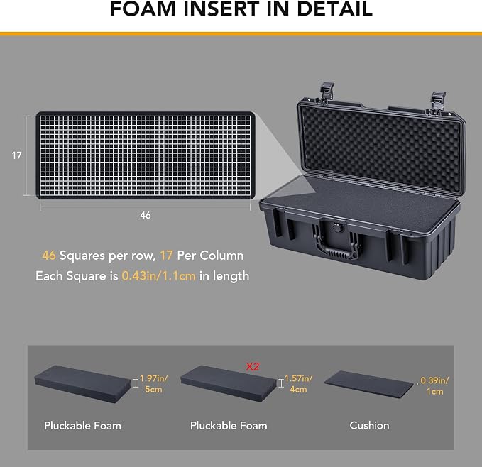 Lykus HC-5031 Waterproof Hard Case with Customizable Foam Insert, Interior Size 20.67x8.15x6.69 in, Suitable for long slim items
