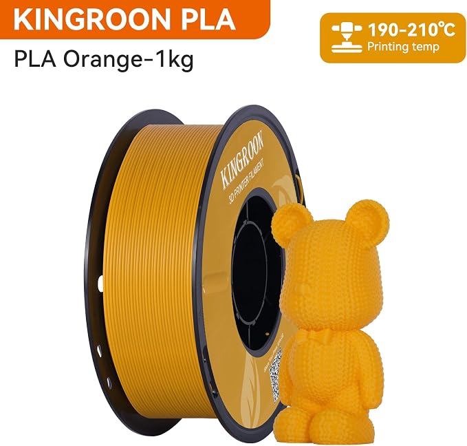 Kingroon PLA 3D Printer Filament, Dimensional Accuracy +/- 0.02 mm, 1 kg Spool(2.2lbs), 1.75 mm,Orange