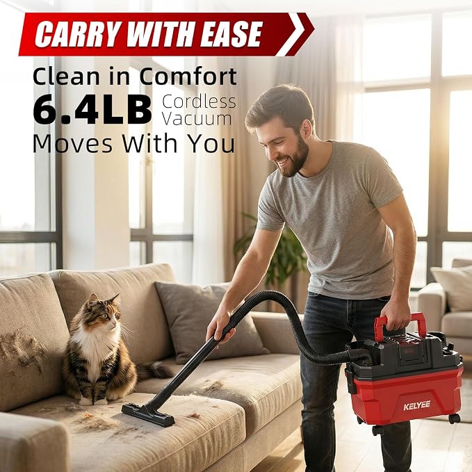 Cordless Shop Vac - 4 Gallon Small Shop Vac Wet and Dry with Accessories, 2 x 4.0Ah Batteries Wet Dry Vacuum, Ideal for Garage, Car, Workshop (Red)