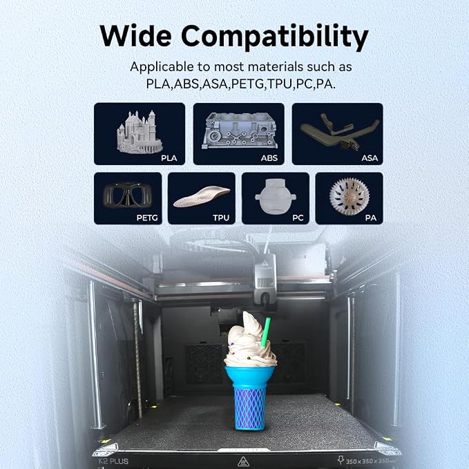Creality Official K2 Plus Build Plate Frosted PEI Sheet, 370x370mm Flexible Spring Surface Excellent Heat Resistance Easy Model Removal 3D Printer Platforms for K2 Plus(Without Magnetic Base)