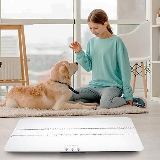 UNIWEIGH Digital Pet Scale 220lbs x10g Accuracy for Dog/Cat Animal Scales | 3 Weighing Units/Tare/Hold Function,Baby Scale for Pets,Tempered Glass Material,USB charging,Large LED Platform Scale,white