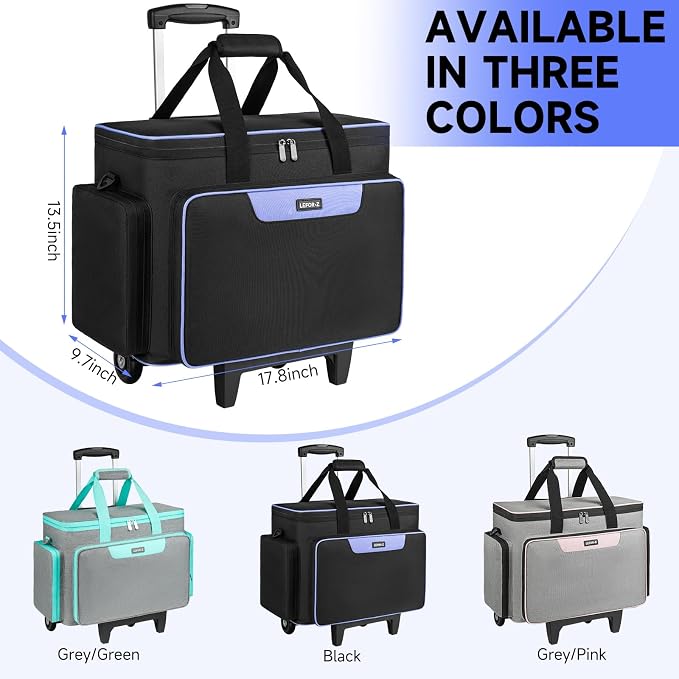 LEFOR·Z Rolling Sewing Machine Case with Wheels,Sewing Machine Carrying Bag,Trolley Tote Bag Fits for Most Standard Singer,Brother,Janome Sewing Machine and Accessories,Black