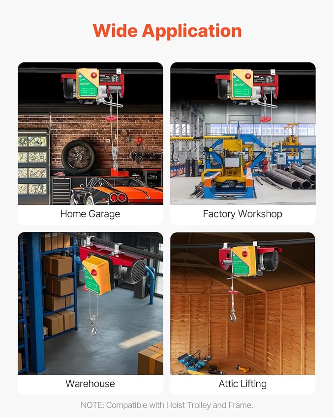 VEVOR 880lbs Electric Hoist with Wireless Remote Control, 110v Electric Hoist with Remote Control, 40ft/20ft Lifting Height Motor, for Garage Warehouse Factory