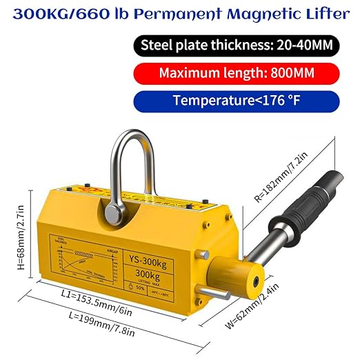 660 lb/300kg Magnetic Lifter, Permanent Magnetic Lifter with Release for Lifting Plate Steel, Board, Used in Shop Crane, Board, Hoist