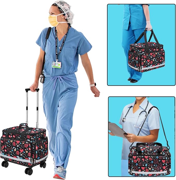 Medical Bag Rolling Roller Bag Trolley Duffel Nurses EMT CNA RN Empty for First Aid Responder Home Health Care Nursing Student Roll Duffle Bag Carry on Wheels Wheeled Work Physicians Doctor
