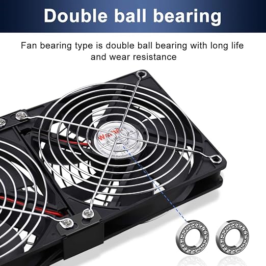 Wathai 2 x 120mm 240mm Computer Fan with AC Plug Cabinet Fan 110V 240V | Dual Ball Big Airflow 12V Cooling Fan with Variable Speed Control for External PC Case Cooling computer cabinet vent