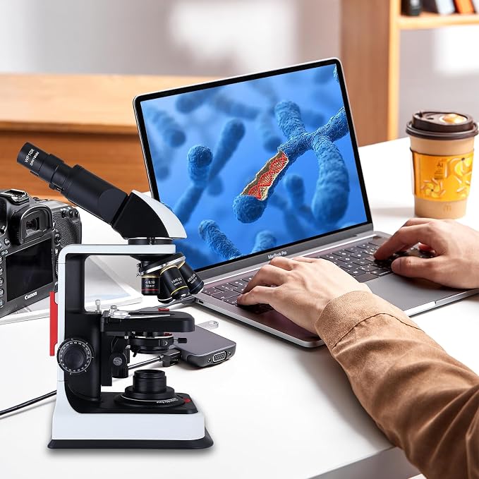 Herwicm 40X-2500X Microscope Laboratory Microscope for Adults with LED, Double 3D Mechanical Stage, Abbe Spotting Scope for Students Children Adults Laboratory Education Science Doppelt Tisch