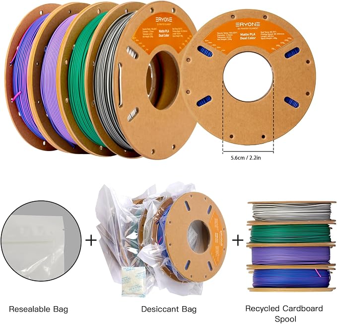 ERYONE PLA Filament 3D Printer Filament Bundle Multicolor 1.75mm +/- 0.03mm, PLA Filament 250g Spool, 4 Rolls, Matte Dual Color 2