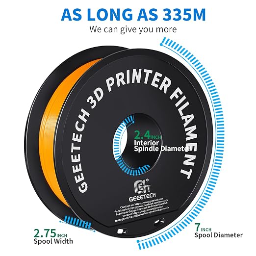 Geeetech Orange PLA 3D Printer Filament, PLA 3D Printer Filament 1kg Spool(2.2lbs) Dimensional Accuracy +/- 0.02 mm, 3D Printing Filament Fits for Most FDM 3D Printers