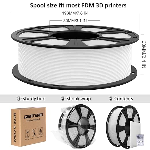 GIANTARM 3D Printer Filament, White Pla Filament, 1Kg(2.2lbs) Spool, 1.75mm Dimension Accuracy +/- 0.03mm, 3D Printing Filament