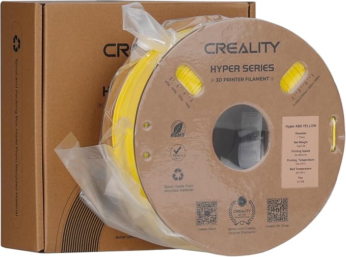 Creality ABS Filament 1.75mm 1KG, High-Speed 3D Printer ABS Filament Up to 350mm/s, High Impact Resistance, Odorless Non-Toxic and Without Stringing or Clogging, Fit Most FDM 3D Printers, Yellow