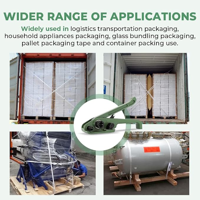 Banding Strapping Kit 3/4" x 330' Woven Cord, 2500lbs | Pallet Strapping Tool 2500lbs Tensile Strength Packaging Strapping Kit with 100pcs Metal Buckles, Upgraded Tensioner