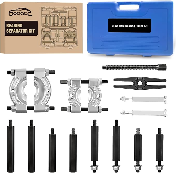 GOOACC 14pcs Bearing Puller Kit, 5 Ton Capacity Bearing Separator with 2" and 3" Jaws, Wheel Bearing Removal and Hub Axle Puller Set, Heavy Duty Gear Splitter Tool Kit, Pinion Pullers with Case, Blue