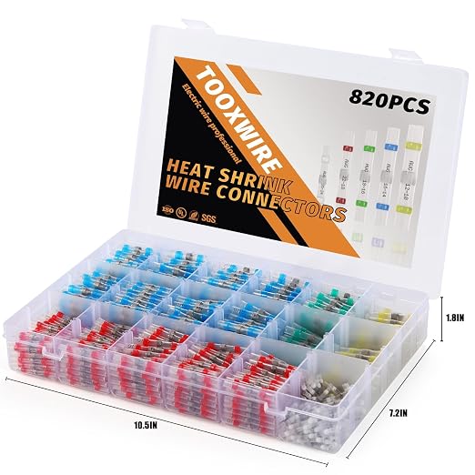 820PCS Solder Seal Wire Connectors, Heat Shrink Wire Connectors Kit, Waterproof Heat Shrink Butt Connectors for Marine Automotive Boat Truck RV Wiring, AWG 26-10, 5 Sizes