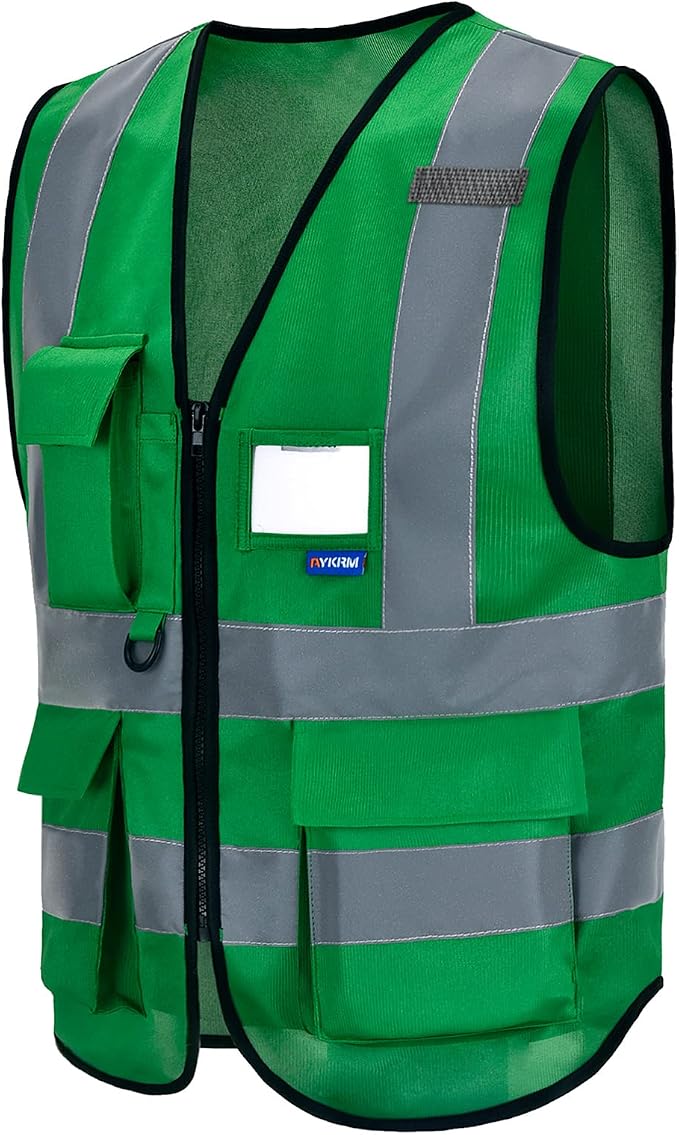 A-SAFETY big and tall green construction vest 4XL 5xl | Green 4XL-5XL work vest with reinforced pockets, front zipper and clear ID holder for park maintenance and landscaping.