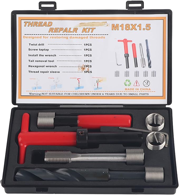 x1.5 Thread Repair Kit, High Strength Thread Repair 10Pcs | Thread Chaser Set, Stainless Steel, High Strength Thread Restoration
