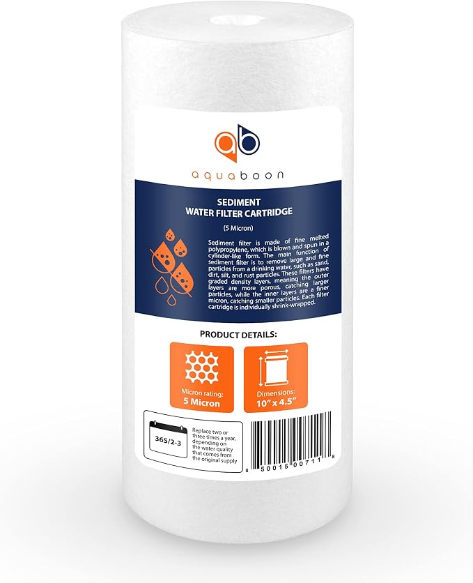 Aquaboon 5 Micron 10 x 4.5 Well Water Sediment Filter Replacement Whole House Water Filter Cartridge Compatible with DGD-5005, WFHD13001B, 2-Pack
