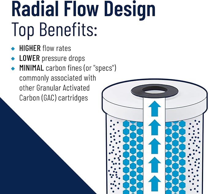 Pentair Pentek RFC20-BB Big Blue Carbon Water Filter Cartridge, 20 inch Whole House Radial Flow Granular Activated Carbon, 20" x 4.5", Pack of 2