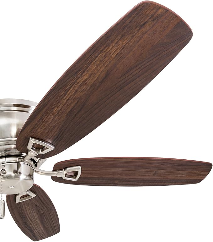 Honeywell Glen Alden 52 Inch Indoor LED Ceiling Fan with No Light, Pull Chain Control, 5 Dual-Finish Blades, Quiet Reversible Motor, Brushed Nickel