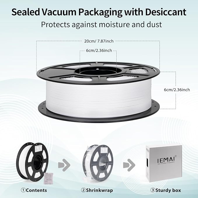IEMAI Snow White PETG Filament 1.75mm 1kg, Tough & Durable 3D Printer Filament 30-300mm/s Printing Compatible with Bambu Lab, AMS, AMS Lite, Dimensional Accuracy +/- 0.02mm