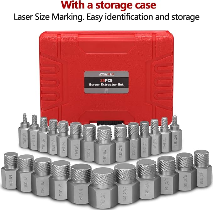 25-Piece Screw Extractor Set, Multi-spline Easy Out Extractors CR-MO Bolt Remover for Removing Broken Studs, Bolts, Socket Screws