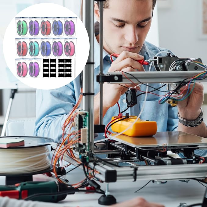 Blushtier 12 Pcs Large Filament Storage Box with Lids 3D Printer Dryer Box Portable Storage with Label for 3D Printing Filaments Sealing and Protection 9.76 * 9.64 * 4.5inch (Blue)