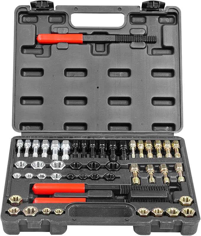 VEVOR Thread Chaser Set - 49-Piece UNC UNF and Metric Thread Restorer Tool Rethreading Tool Kit with 22 Taps 24 Dies 3 Thread Files Storage Case Heat Treated Steel for Mechanics DIY Enthusiasts