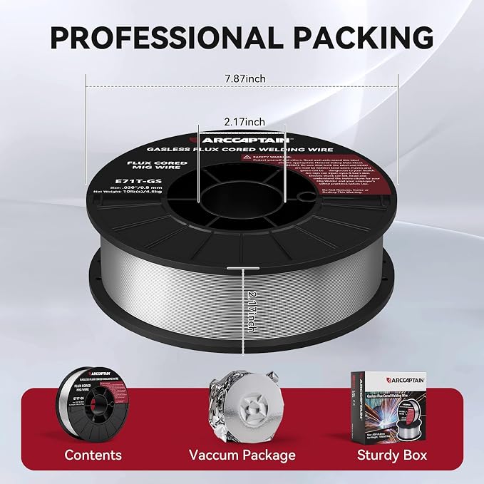 ARCCAPTAIN Flux Core Welding Wire .030, E71T-GS 030" Flux Core Welding Wire Gasless Low Splatter 10Lbs Mild Carbon Steel Compatible With Lincoln Miller Forney Harbor Welder 4.5KG