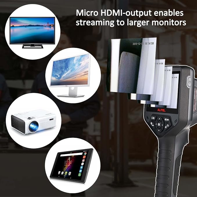Autel MV480 MaxiVideo Inspection Camera Industrial Endoscope Semi-Rigid Flexible Cable 10-Level Adjustable LED Light Dual Front and Side Cameras High Resolution Advanced MV108 MV105 MV160 MV400 MV460