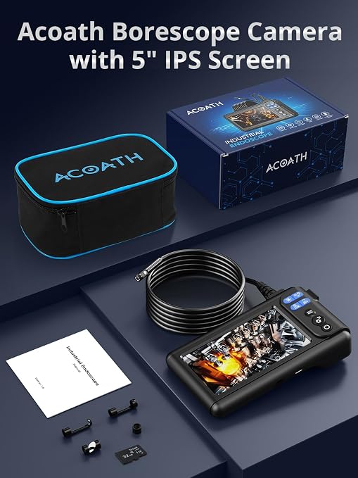 Acoath Borescope, Endoscope Camera with Light, Dual-Lens 1080P Industrial Inspection Camera, 5" IPS Screen, 32GB Card, IP67 Waterproof Sewer Tools - 9.8FT