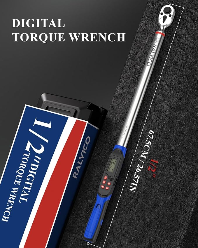 1/2 Drive Digital Torque Wrench ±2% Accuracy 4 Unit For Car Repair | 12.54-250.7ft-lb (17-340 N.m),4 Unit: N·m, in-lb, ft-lb, kg·m,Extended Design:26.5”,Peak & Track Modes,LED & Buzzer Alarm