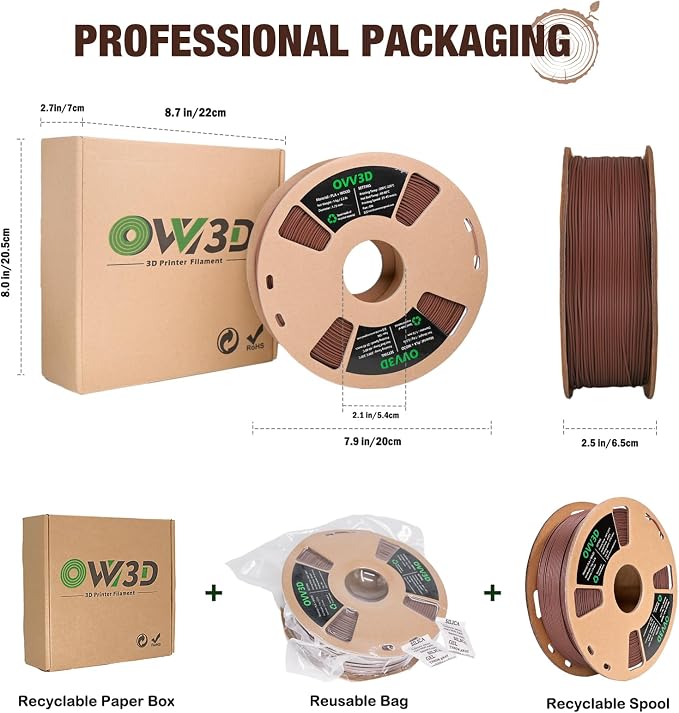 OVV3D Wood PLA Filament 1.75mm, Cherrywood Filament 3D Printer Filament, Add More Than 30% Real Wood Fiber, Matte Frosted 3D Filament, 1.75 PLA 3D Printing Filament
