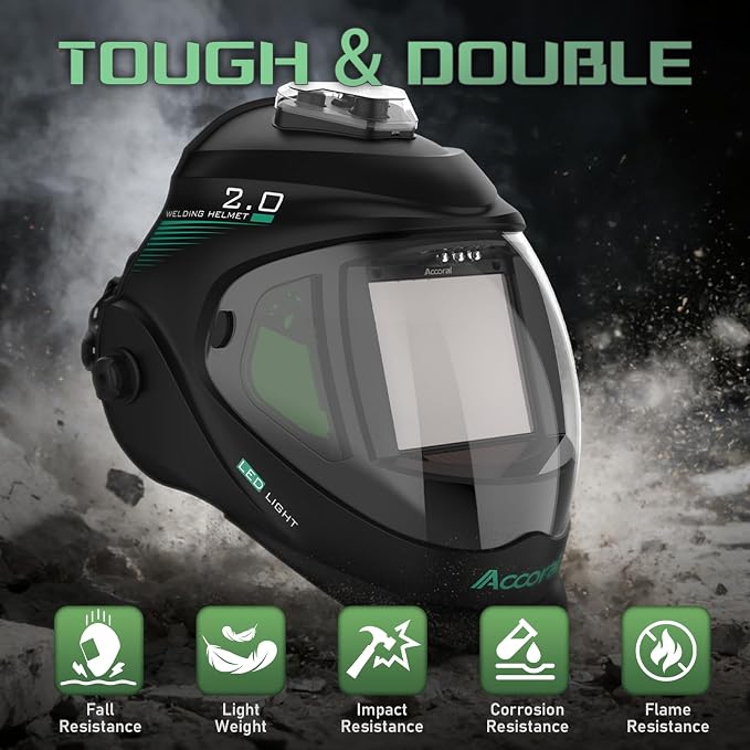 Panoramic View Auto Darkening Welding Helmet with Light,1/1/1/1 True Color Solar Powered Welding Hood Mask,4 Arc Sensor Wide Shade 4/5-9/-9-13 for TIG MIG ARC Cut,Grinding