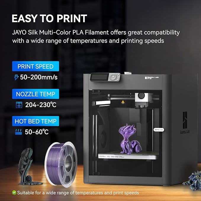 JAYO Silk Dual Color PLA Filament 1.75mm Black-Gold 1.1kg, Shiny Gradient Dual-Tone PLA, High Gloss Finish, Easy to Print, Layer Concealing, Fits for Most FDM 3D Printers