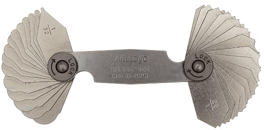 Mitutoyo 186-101 Radius Gage Set, 15 Pairs of Precision Steel Leaves, 1/32" to 1/4" by 64ths, Radius Inspection Measurement Tool for Machining, Metalworking Applications, and Quality Control | by 64ths