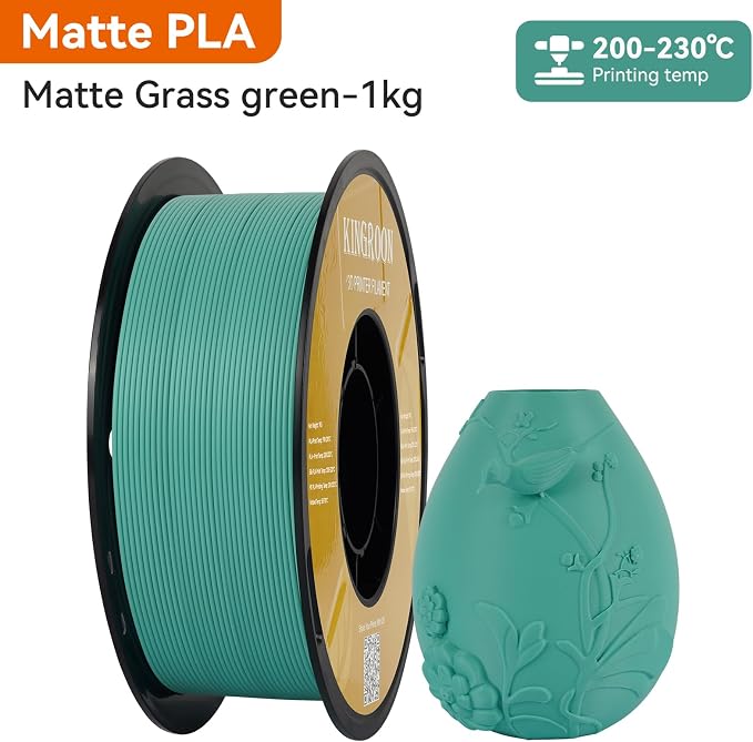 Kingroon Matte PLA Filament 1.75mm 3D Printer Filament Matte Filament 1kg Dimensional Accuracy +/- 0.02 mm (Matte Grass Green)