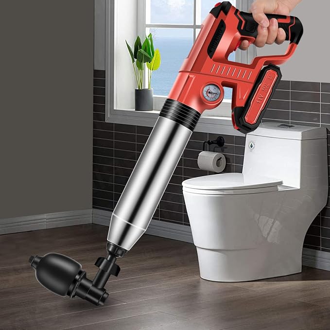 Electric Toilet Plunger with 2 batteries,Drain Clog Remover Tools,High Pressure Air Toilet Plungers Heavy Duty Plunger For Toilet,Bathroom,Floor Drain,Sewer,Pipe,RED