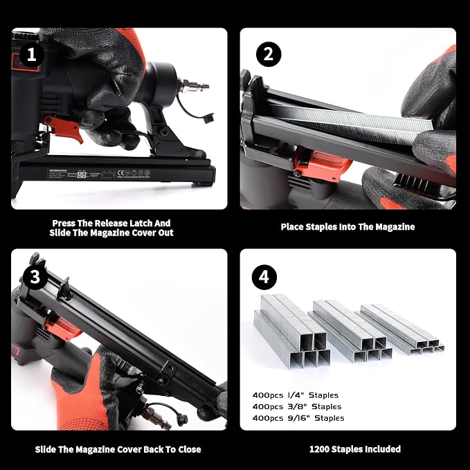 AEROPRO Tools T50JC 20 Gauge Crown Air Stapler Pneumatic Staple Gun with 1200pcs Staples, 1/4-Inch to 9/16-Inch Upholstery Stapler for Upholstering, Woodworking and DIY Projects