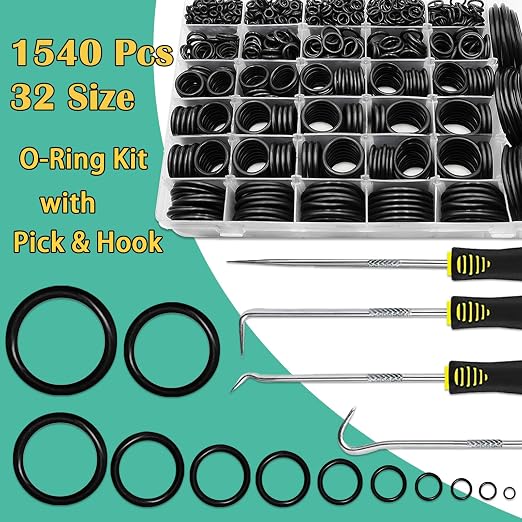 XBVV 1540 Pcs 32 Size O-Rings Kit Nitrile Rubber O Ring Assortment with 4 Hook Set for Various Car Auto Vehicle Repair Plumbing Pressure Washer Air or Gas Sealing Connections Resist Oil and Heat