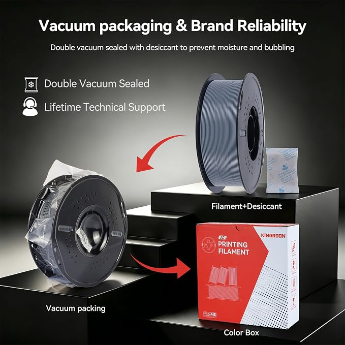 Kingroon PETG 3D Printer Filament, Dimensional Accuracy +/- 0.03 mm, 1 kg Spool(2.2lbs), 1.75 mm, Gray
