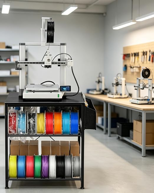 AHOWPD 3D Printer Stand with Filaments Storage - 3D Printer Table Filament Storage Rack Heavy Duty 3D Desk for Workshop Studio Office (Black)