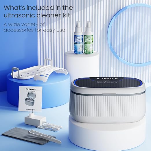 Ultrasonic Jewelry Cleaner with 45kHz for Rings, Glasses & Retainers | Deep Cleans Sliver, Necklace, Earring & Watch, 3 Power & 5 Timer Settings, Includes 2 Cleaning Solutions, 35W with Degas Mode