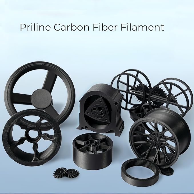 Surperhard Carbon Fiber Filament, PRILINE Superhard Carbon Fiber Polycarbonate 3D Printer Filament 1.75mm, High Strength Glass Fiber 3D Printing Filament 1kg Spool, Black