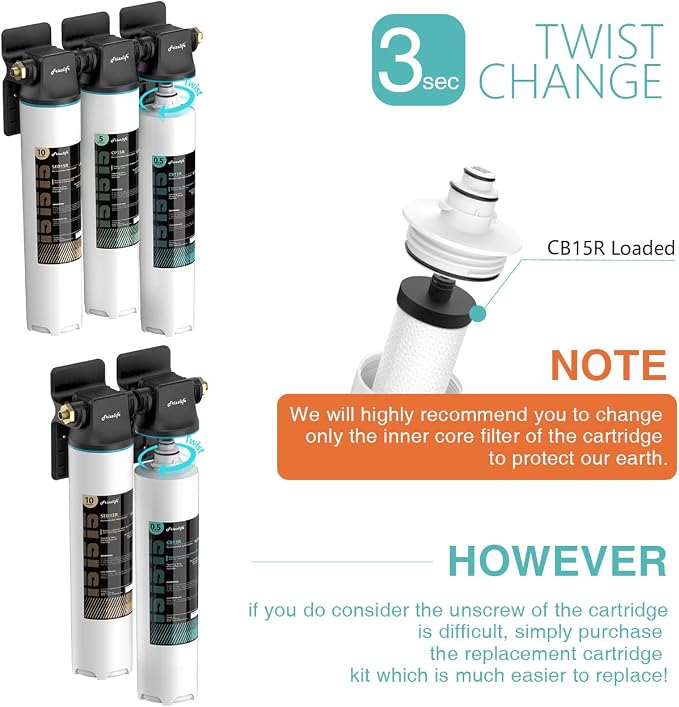 Frizzlife CB15R-HF Replacement Housing Kit With CB10R Filter Cartridge Inside - For DW15, DW15F, TW15 Under Sink Water Filter Systems