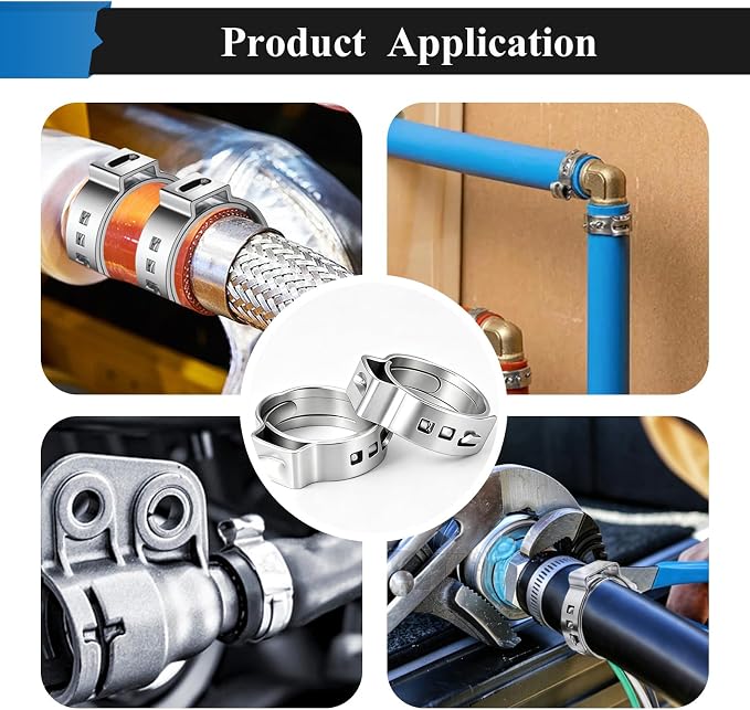 405Pcs 15 Sizes Single Ear Hose Clamp, 5.3-36.1mm 304 Stainless Steel Ear Hose Clamp Kit with Ear Clamp Pincer for Automotive, Plumbing, Fuel Line