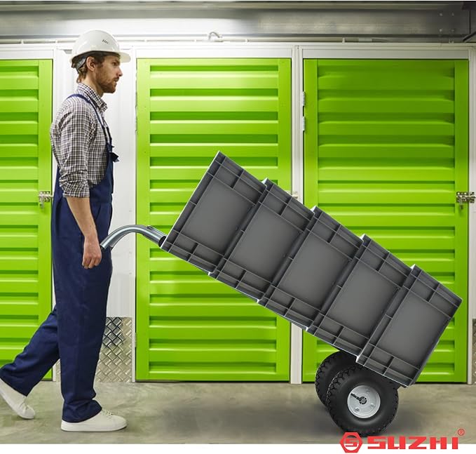 Suzhi Two Large Wheel Hand Truck Dolly Cart with Wheels Heavy Duty/with 2 Wheels / 600Lbs Load, 2 Straps for Furniture/Appliance/Carton/Warehouse/Office /10 Minutes to Install as Video