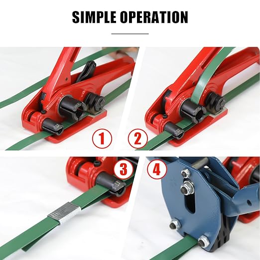 Heavy Duty Banding Strapping Tensioner & Cutter Manual Packaging Tools Windlass for 1/2"-3/4" Width Polyester Poly Strap(red)