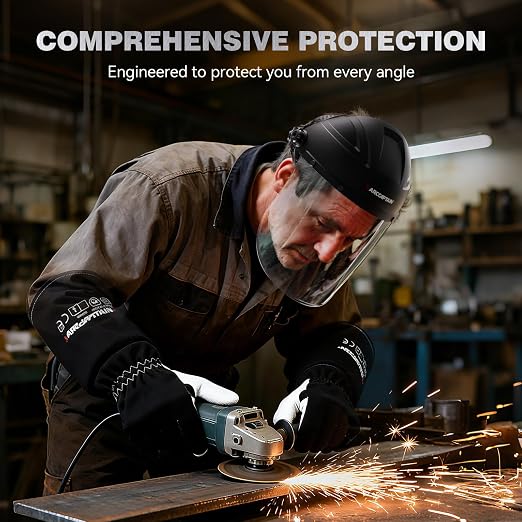 ARCCAPTAIN Anti-Fog Face Shield, Impact Resistant Polycarbonate Full Face Mask with Adjustable Ratcheting Headgear, ANSI Z87.1 Certified for Grinding, Cutting, Industrial Use